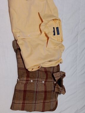 Faconnable Bundle. Yellow 100% Cotton. Plaid 100% Linen. Woman's Vintage.